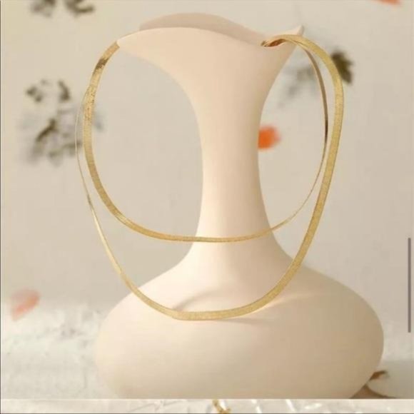 NEW 18K GOLD DOUBLE LAYERED HERRINGBONE NECKLACE - Picture 4 of 4